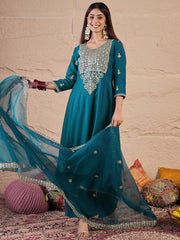 Women Ethnic Motifs Embroidered Panelled Thread Work Kurta with Palazzos & With Dupatta