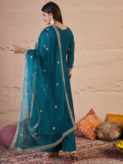 Women Ethnic Motifs Embroidered Panelled Thread Work Kurta with Palazzos & With Dupatta