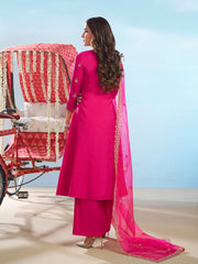 Floral Embroidered Round Neck Sequinned Anarkali Kurta With Palazzos & Dupatta