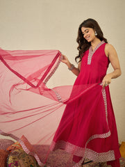 Women Floral Zari and Sequinned Embroidered Anarkali Kurta Set with Dupatta