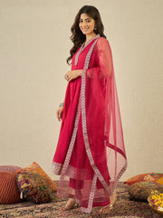 Women Floral Zari and Sequinned Embroidered Anarkali Kurta Set with Dupatta