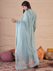 Embroidered Chikankari Straight Kurta With Trousers And Dupatta