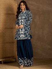 Embroidered Round Neck Top With Palazzos Co-Ords Set
