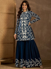 Embroidered Round Neck Top With Palazzos Co-Ords Set