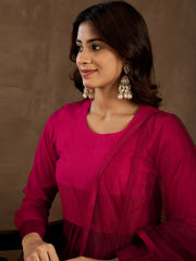 Women Round Neck Anarkali Kurta with Trousers & Dupatta