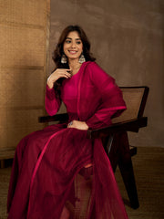 Women Round Neck Anarkali Kurta with Trousers & Dupatta