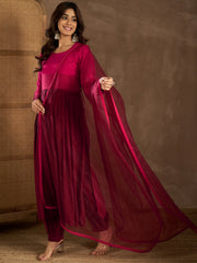 Women Round Neck Anarkali Kurta with Trousers & Dupatta