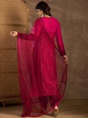 Women Round Neck Anarkali Kurta with Trousers & Dupatta