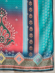Ethnic Motifs Printed Round Neck Georgette Straight Kurta With Trousers & Dupatta