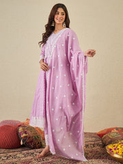 Women Floral Embroidered Chikankari Kurta with Trousers & Dupatta
