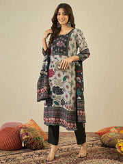 Women Ethnic Motifs Printed Sequinned Pure Cotton Kurta & Trousers With Dupatta