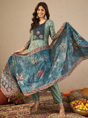 Women Ethnic Motifs Printed Regular Sequinned Kurta with Trousers & Dupatta