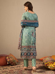 Women Ethnic Motifs Printed Regular Sequinned Kurta with Trousers & Dupatta