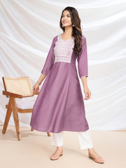 Women Geometric Yoke Design Sequinned White Romance Anarkali Kurta