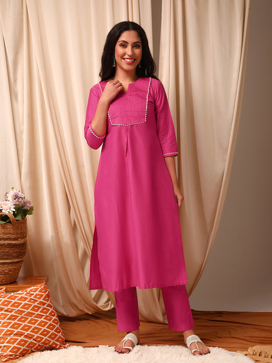 Women Regular Thread Work Kurta with Trousers