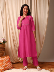 Women Regular Thread Work Kurta with Trousers