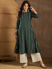 Women Striped Woven Design A-Line Kurta
