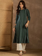 Women Striped Woven Design A-Line Kurta
