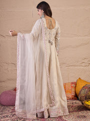Floral Embroidered Sequinned Silk Ethnic Dress With Dupatta