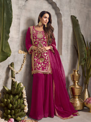 Malaika Arora Floral Embroidered Sequinned Kurta With Palazzos & Dupatta