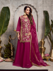 Malaika Arora Floral Embroidered Sequinned Kurta With Palazzos & Dupatta