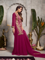Malaika Arora Floral Embroidered Sequinned Kurta With Palazzos & Dupatta