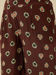 Ethnic Motifs Printed Silk Crepe Straight Kurta With Trousers & Dupatta