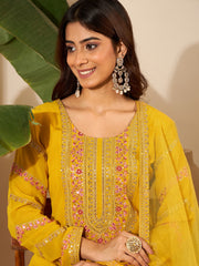 Women Ethnic Motifs Embroidered Tiered Sequinned Kurta with Trousers & With Dupatta