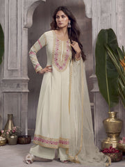 Women Floral Embroidered Anarkali Kurta with Palazzo & Dupatta