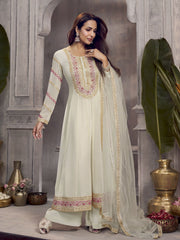 Women Floral Embroidered Anarkali Kurta with Palazzo & Dupatta