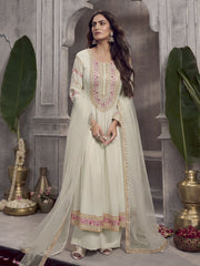 Women Floral Embroidered Anarkali Kurta with Palazzo & Dupatta