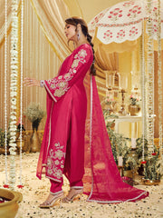 Malaika Arora Women Floral Embroidered Thread Work Kurta With Trousers & Dupatta