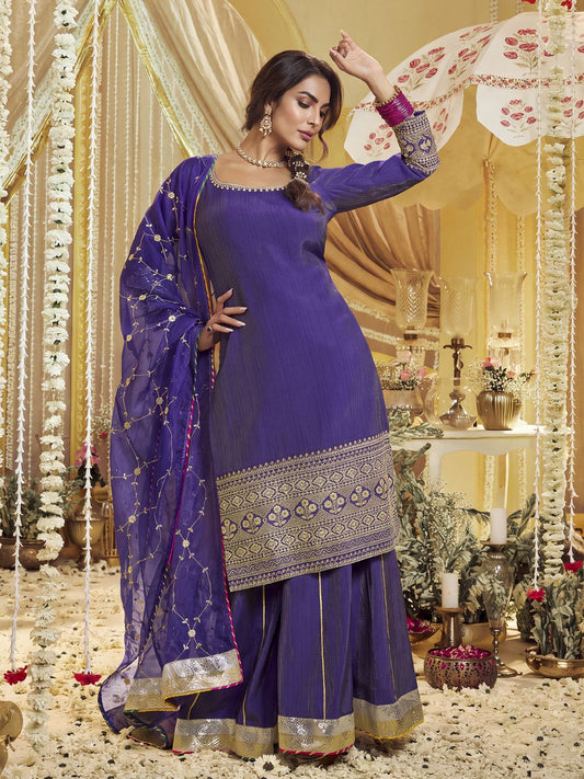 Women Floral Embroidered Regular Kurta with Palazzos & With Dupatta