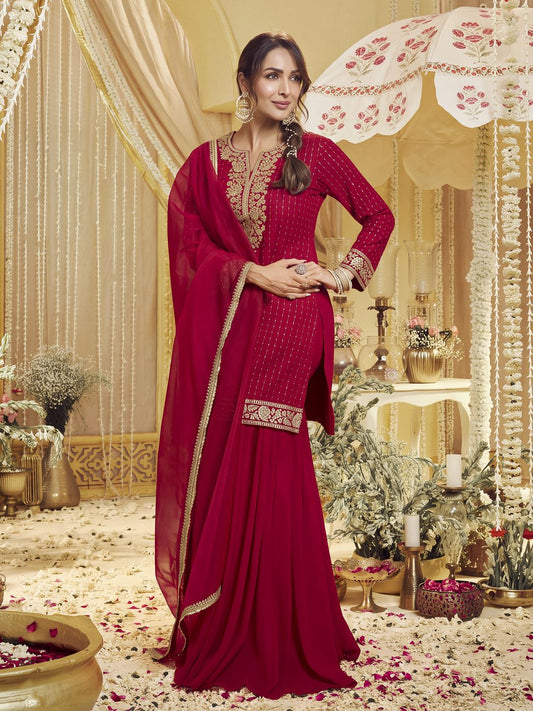 Women Floral Zari Embroidered Straight Kurta Set with Dupatta
