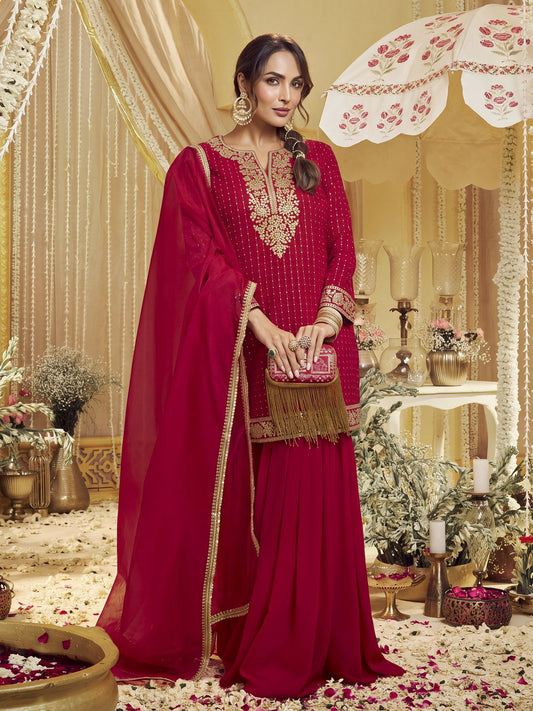 Women Floral Zari Embroidered Straight Kurta Set with Dupatta