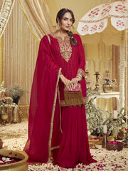 Women Floral Zari Embroidered Straight Kurta Set with Dupatta