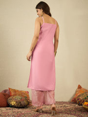 Floral Embroidered Sequinned Organza Kurta With Trousers & Dupatta
