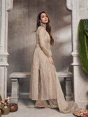 Malaika Arora Ethnic Motifs Embroidered Pleated Zari Organza Kurta With Palazzos & Dupatta