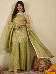 Women Floral Embroidered Regular Sequinned Kurta with Palazzos & Dupatta