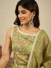 Women Floral Embroidered Regular Sequinned Kurta with Palazzos & Dupatta