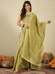 Women Floral Embroidered Regular Sequinned Kurta with Palazzos & Dupatta