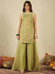 Women Floral Embroidered Regular Sequinned Kurta with Palazzos & Dupatta