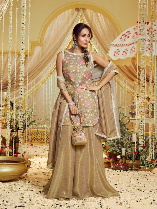 Malaika Arora Women Floral Embroidered Regular Thread Work Kurta with Palazzos & With Dupatta