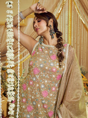 Women Floral Embroidered Regular Thread Work Kurta with Palazzos & With Dupatta