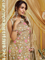 Women Floral Embroidered Regular Thread Work Kurta with Palazzos & With Dupatta
