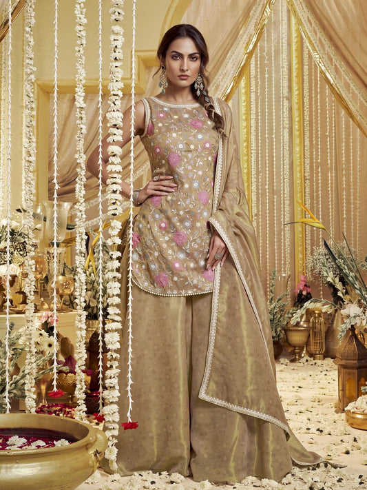 Women Floral Embroidered Regular Thread Work Kurta with Palazzos & With Dupatta