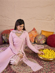 Ethnic Motifs Sequinned Embroidered V-Neck Kurta & Palazzos With Dupatta