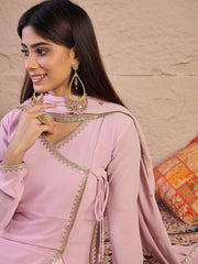 Ethnic Motifs Sequinned Embroidered V-Neck Kurta & Palazzos With Dupatta