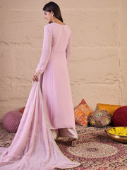 Ethnic Motifs Sequinned Embroidered V-Neck Kurta & Palazzos With Dupatta