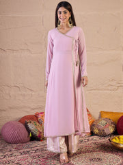V-Neck Angrakha Gotta Patti Georgette A-Line Kurta & Palazzos With Dupatta